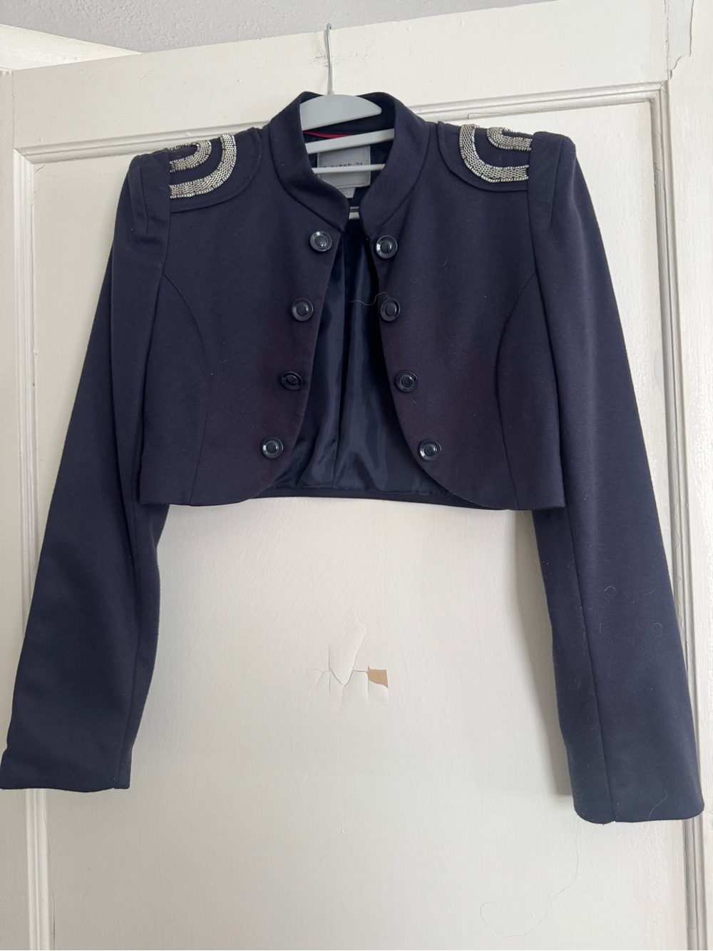 Navy Cropped Military Blazer